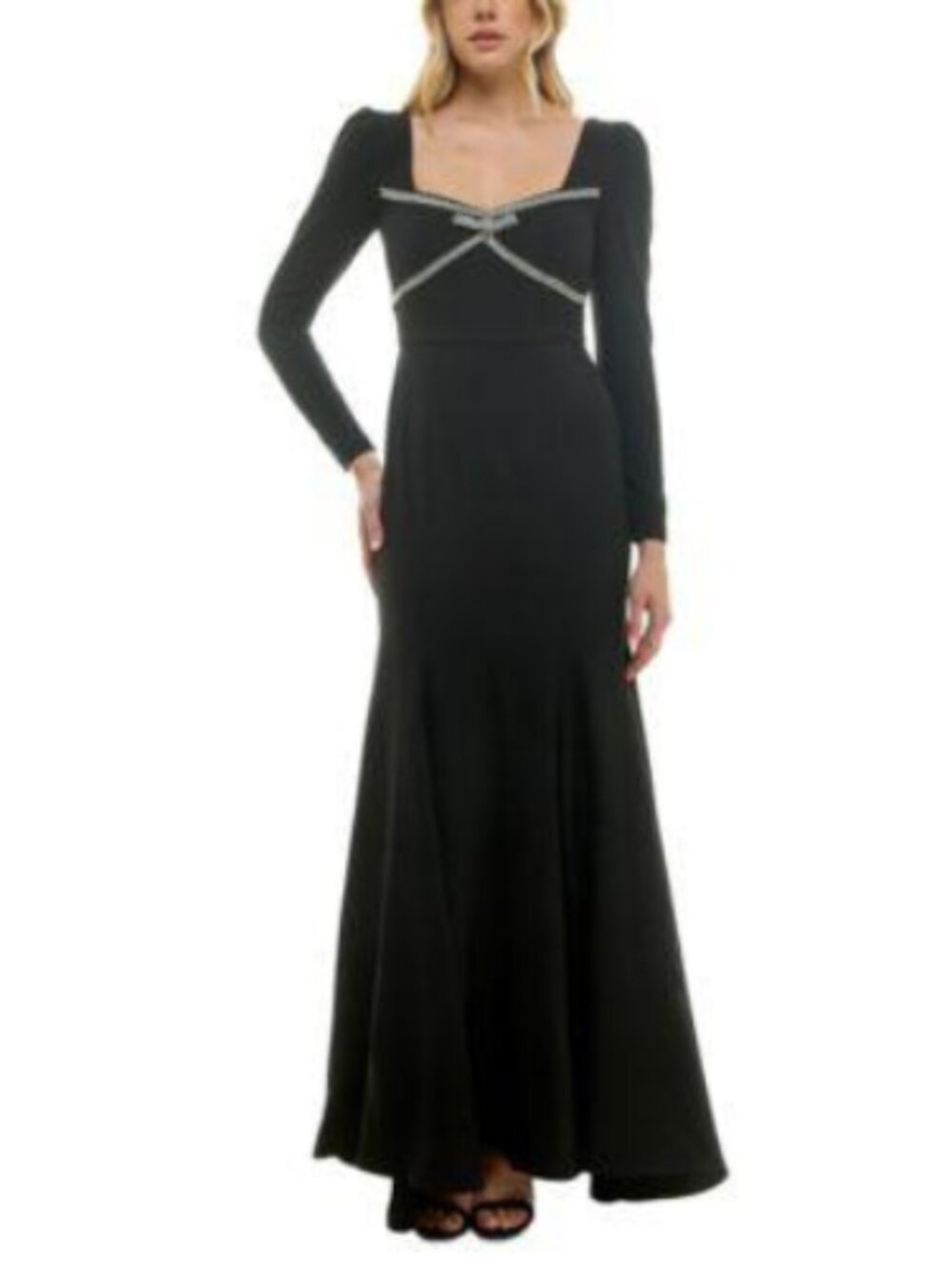 Taylor Black Diamante Square Neckline Evening Gown Size 8
